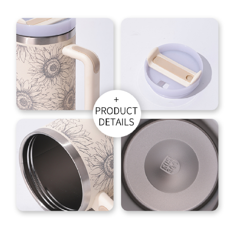 Latest Style 40 oz Stainless Steel Double Wall Vacuum Insulated Car Mug Travel Mug with Handle and Straw Lid