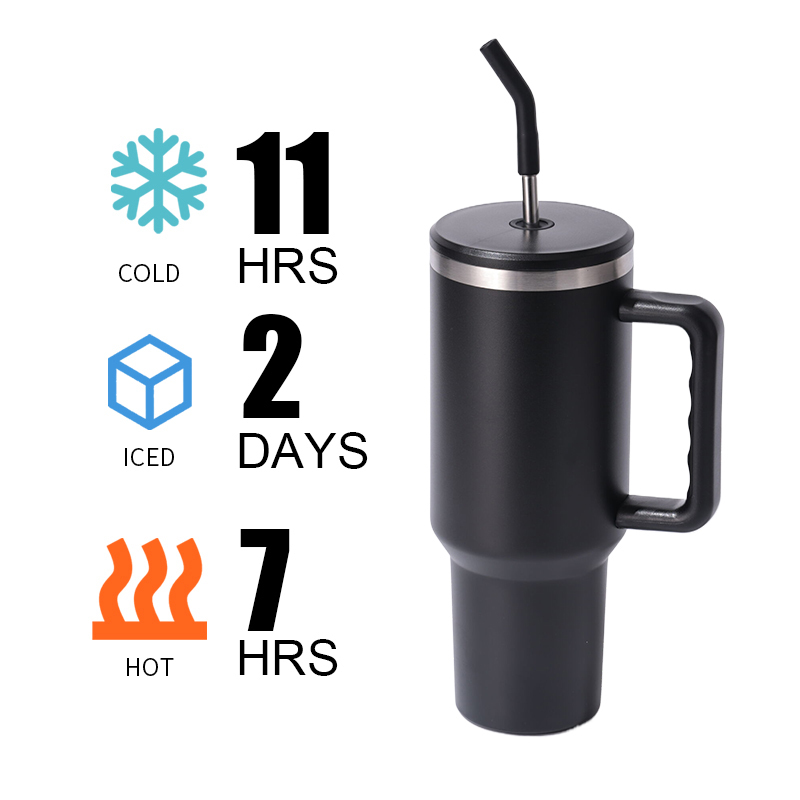Customizable Logo 40 oz Stainless Steel Travel Mug Blue Tumbler with Handle 2.0 and Straw Lid Laser Engraved 40oz Cup