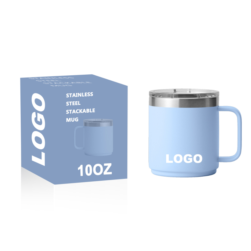 Custom 10oz 14oz Insulated Double Wall Stainless Steel Coffee Stackable Mug Vacuum Tumbler Handle with Magnet Lid Ceramic Lined