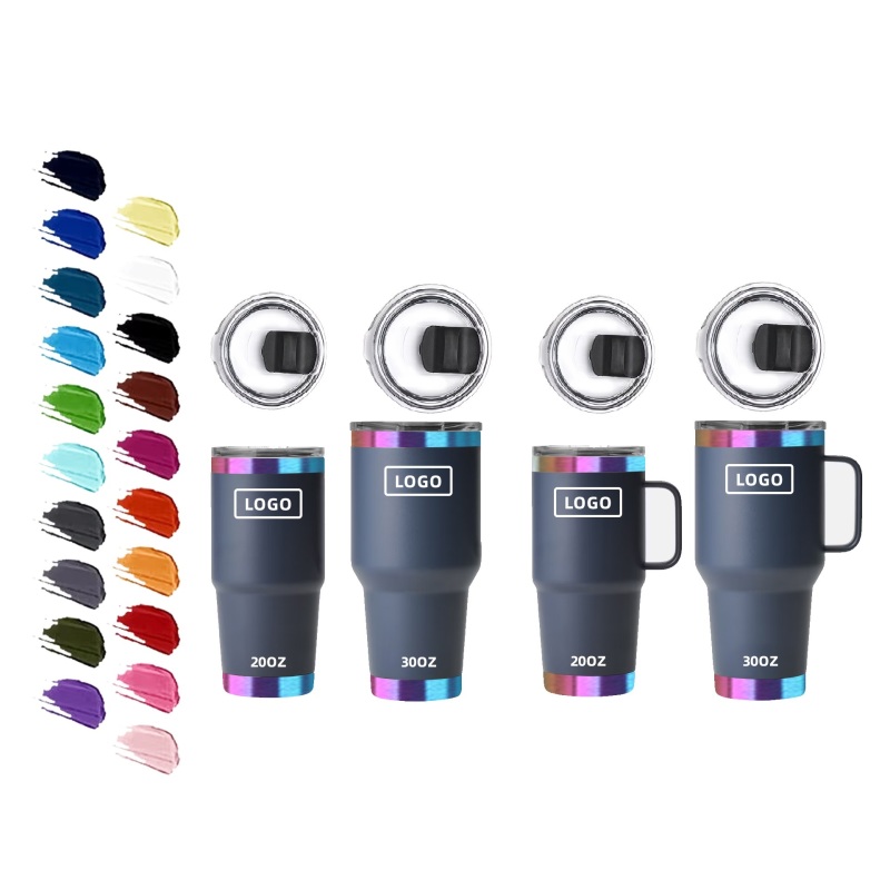 Tasse à café isotherme réutilisable en acier inoxydable arc-en-ciel de 20 ml et 30 ml, avec couvercle gravé au laser, idéale pour les voyages en voiture