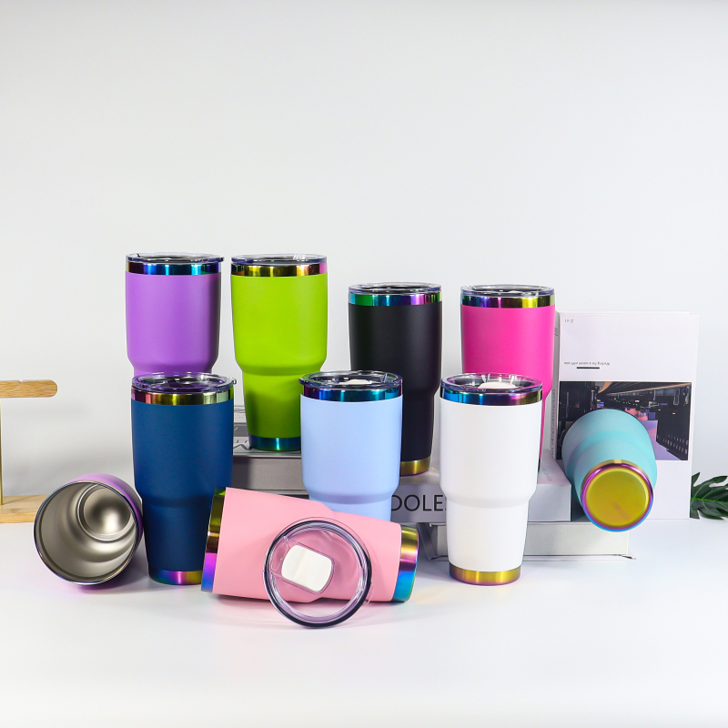 Tasse à café isotherme réutilisable en acier inoxydable arc-en-ciel de 20 ml et 30 ml, avec couvercle gravé au laser, idéale pour les voyages en voiture