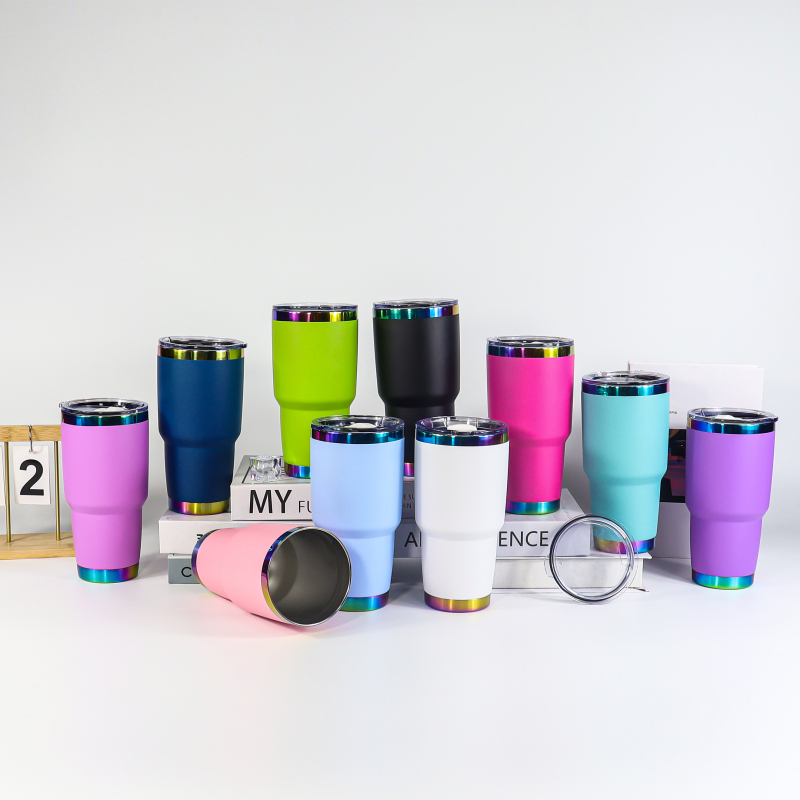 Tasse à café isotherme réutilisable en acier inoxydable arc-en-ciel de 20 ml et 30 ml, avec couvercle gravé au laser, idéale pour les voyages en voiture