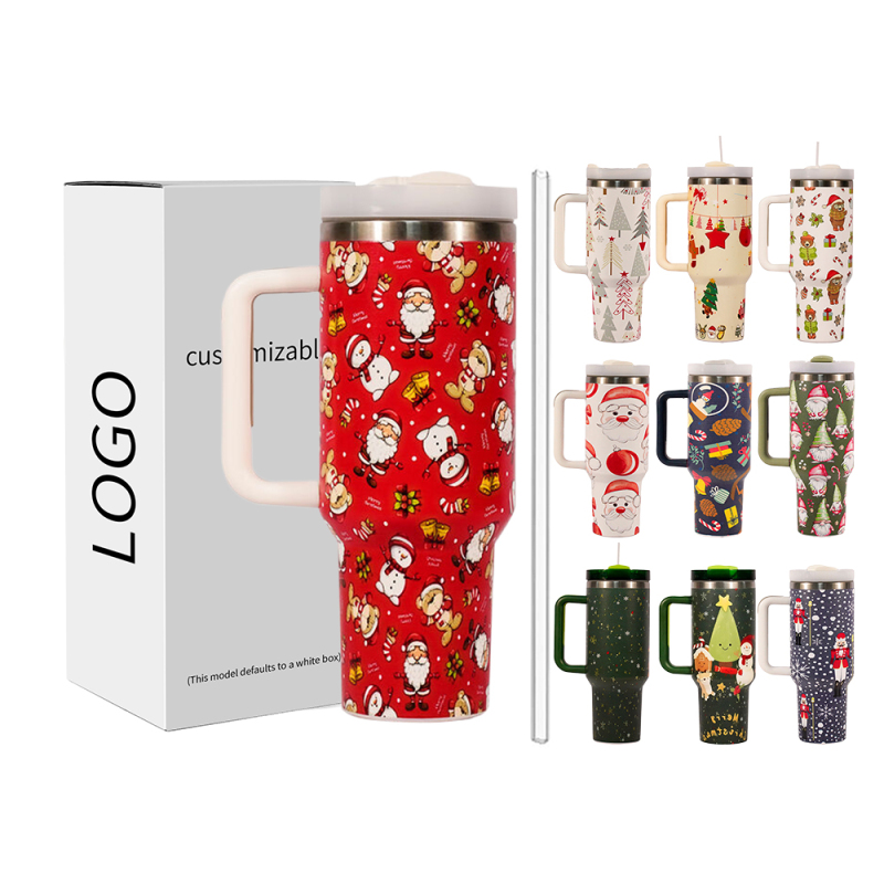 40 oz Christmas Tumbler with Handle Stainless Steel Insulated Vacuum Reusable Christmas Thermos Tumbler Travel Coffee Mug Cup