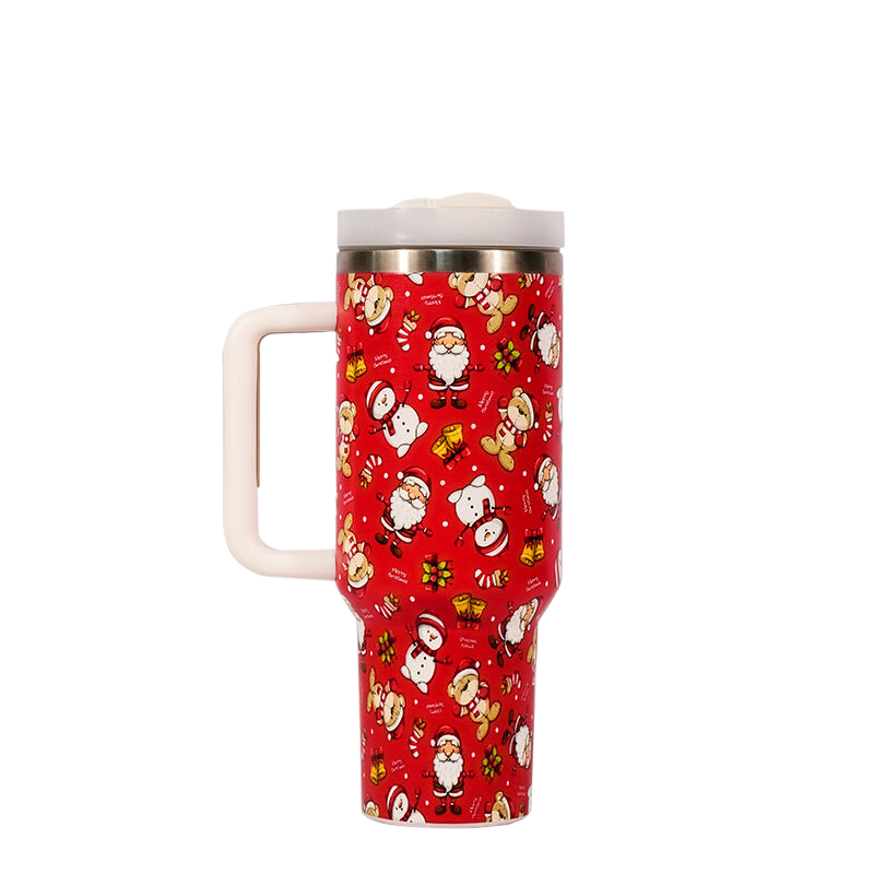 40 oz Christmas Tumbler with Handle Stainless Steel Insulated Vacuum Reusable Christmas Thermos Tumbler Travel Coffee Mug Cup