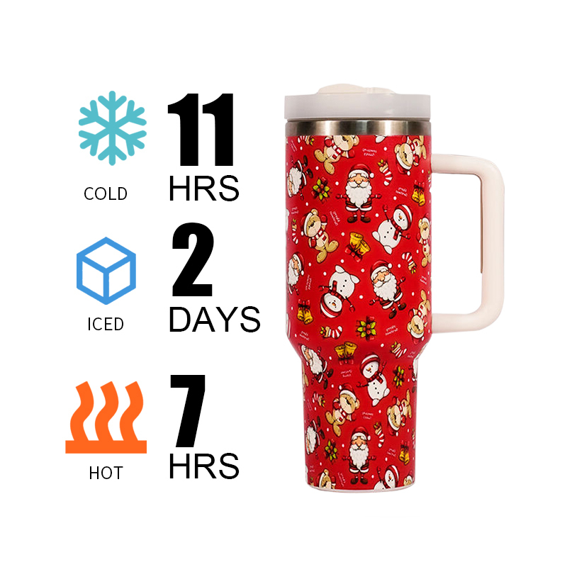 40 oz Christmas Tumbler with Handle Stainless Steel Insulated Vacuum Reusable Christmas Thermos Tumbler Travel Coffee Mug Cup
