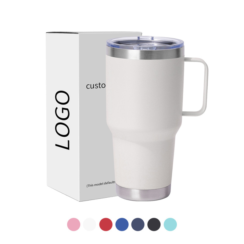 Gobelet crème YEDI de 30 oz avec poignée, tasse de voyage isotherme en acier inoxydable avec couvercle anti-poussière, paille et brosse en métal