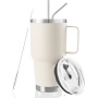 Gobelet crème YEDI de 30 oz avec poignée, tasse de voyage isotherme en acier inoxydable avec couvercle anti-poussière, paille et brosse en métal