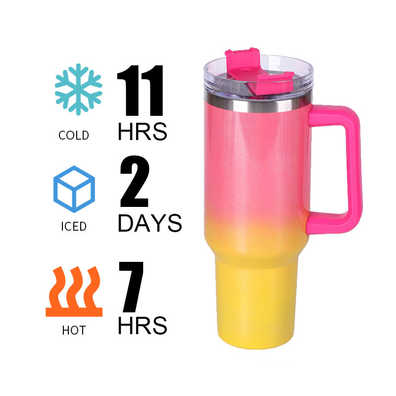 YEDI 40oz H1.0 Tumbler Rainbow Colors Double Wall Vacuum Tumbler with Handle and Straw Reusable Stainless Steel Mugs