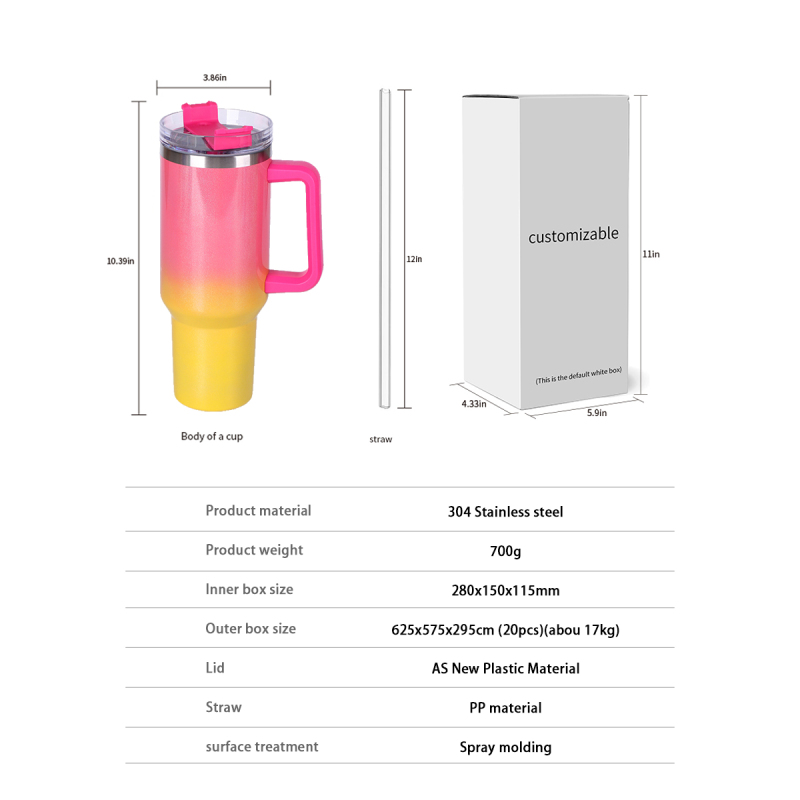 YEDI 40oz H1.0 Tumbler Rainbow Colors Double Wall Vacuum Tumbler with Handle and Straw Reusable Stainless Steel Mugs