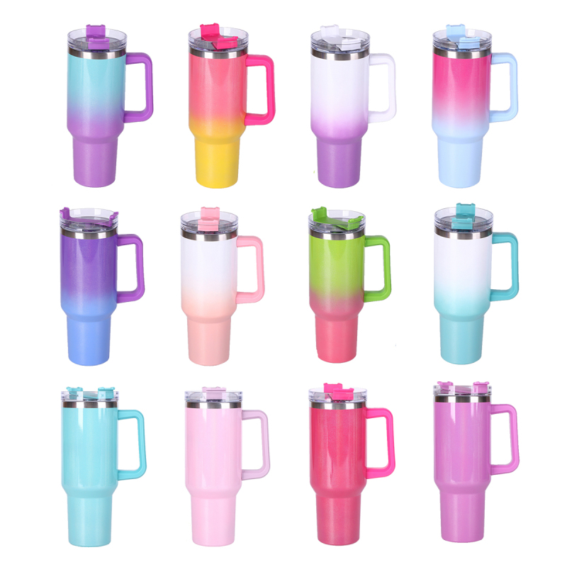 YEDI 40oz H1.0 Tumbler Rainbow Colors Double Wall Vacuum Tumbler with Handle and Straw Reusable Stainless Steel Mugs