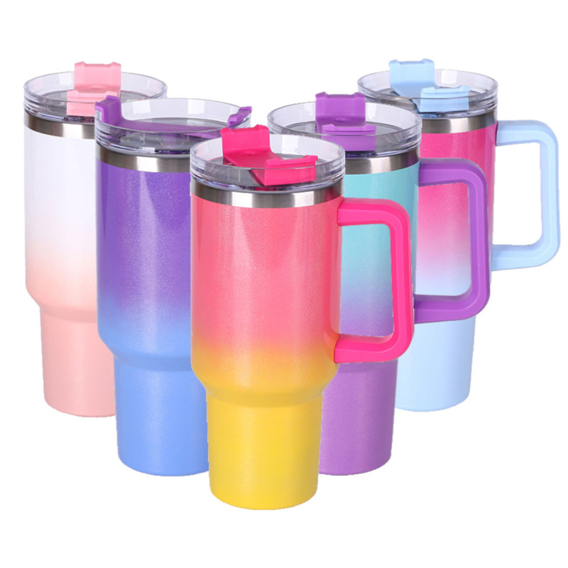 YEDI 40oz H1.0 Tumbler Rainbow Colors Double Wall Vacuum Tumbler with Handle and Straw Reusable Stainless Steel Mugs