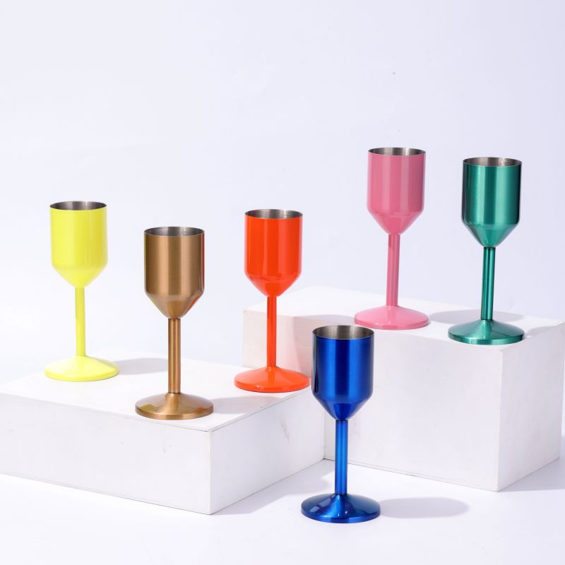 Custom Logo 304 Stainless Steel Red Wine Glass Single-Wall Stemware Dishwasher Safe for Home Restaurant Bulk 50ml 100ml