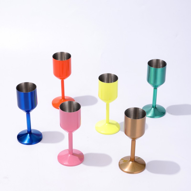 Custom Logo 304 Stainless Steel Red Wine Glass Single-Wall Stemware Dishwasher Safe for Home Restaurant Bulk 50ml 100ml