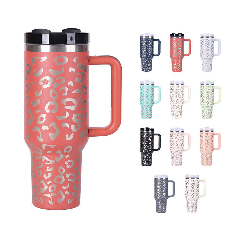 40oz H2.0 Tumbler Leopard Shape Double Wall Vacuum Tumbler with Handle and Straw Reusable Stainless Steel Mugs