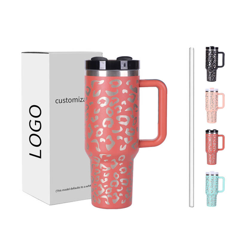 40oz H2.0 Tumbler Leopard Shape Double Wall Vacuum Tumbler with Handle and Straw Reusable Stainless Steel Mugs