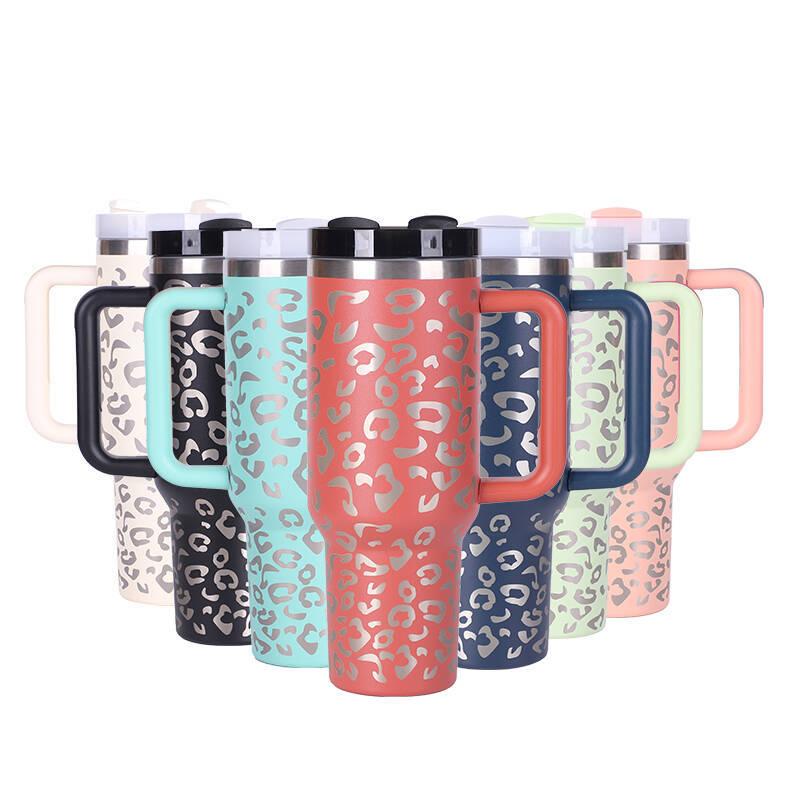 40oz H2.0 Tumbler Leopard Shape Double Wall Vacuum Tumbler with Handle and Straw Reusable Stainless Steel Mugs