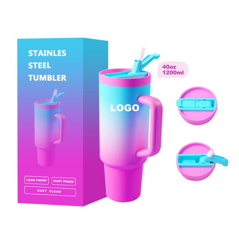 Flip Straw Tumbler Wholesale for Travel BPA Free Stainless Steel Vacuum Car Tumbler 40oz Double Wall Beer Tumbler With Handle