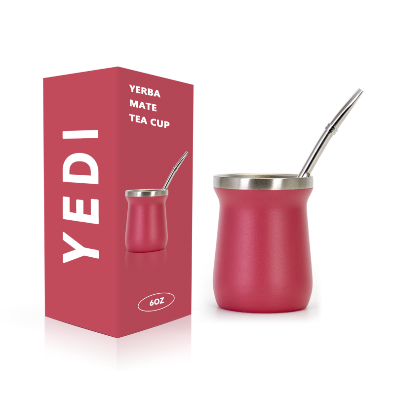 Hot Sale Tall Double Wall Insulated Stainless Steel Cup With Black Mate Color Tea Yerba Mate Mugs  Espresso Tumbler 6oz