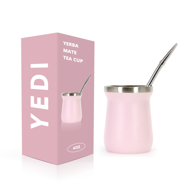 Hot Sale Tall Double Wall Insulated Stainless Steel Cup With Black Mate Color Tea Yerba Mate Mugs  Espresso Tumbler 6oz