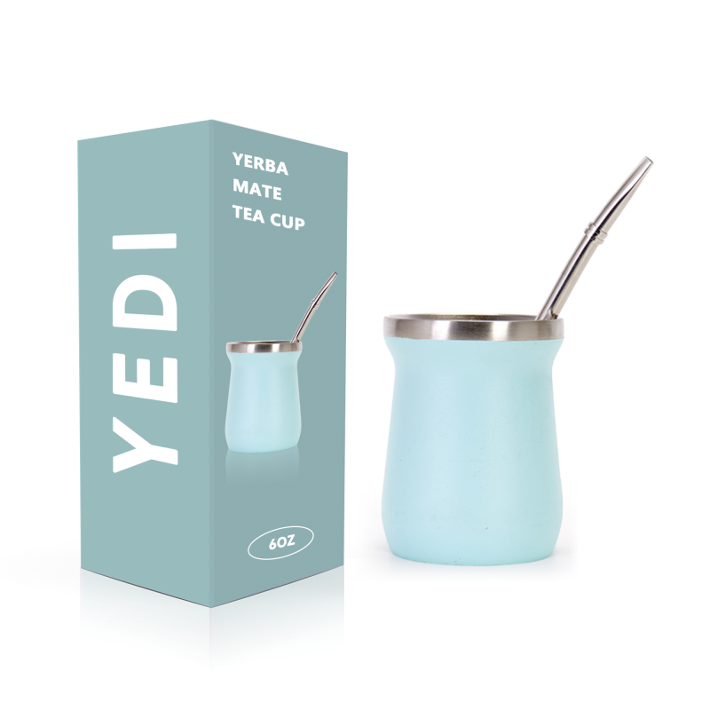 Hot Sale Tall Double Wall Insulated Stainless Steel Cup With Black Mate Color Tea Yerba Mate Mugs  Espresso Tumbler 6oz