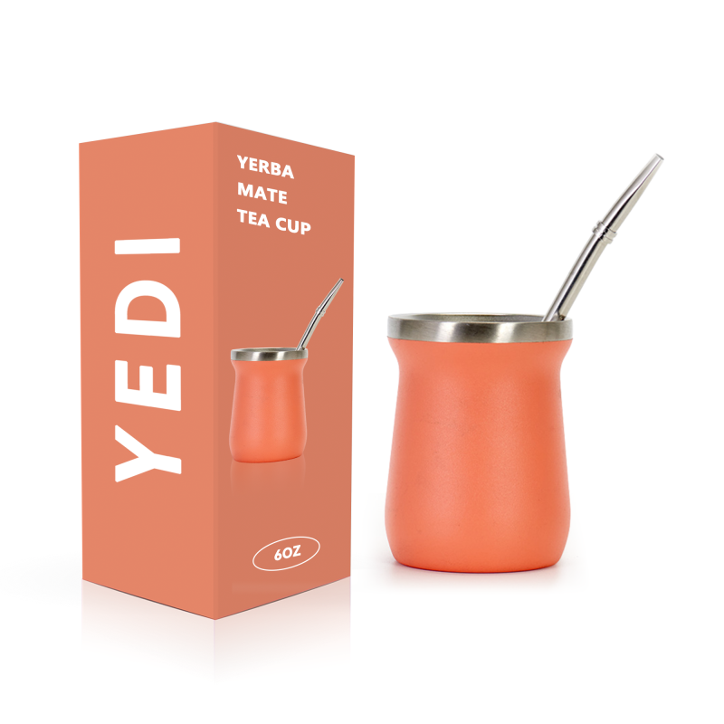 Hot Sale Tall Double Wall Insulated Stainless Steel Cup With Black Mate Color Tea Yerba Mate Mugs  Espresso Tumbler 6oz