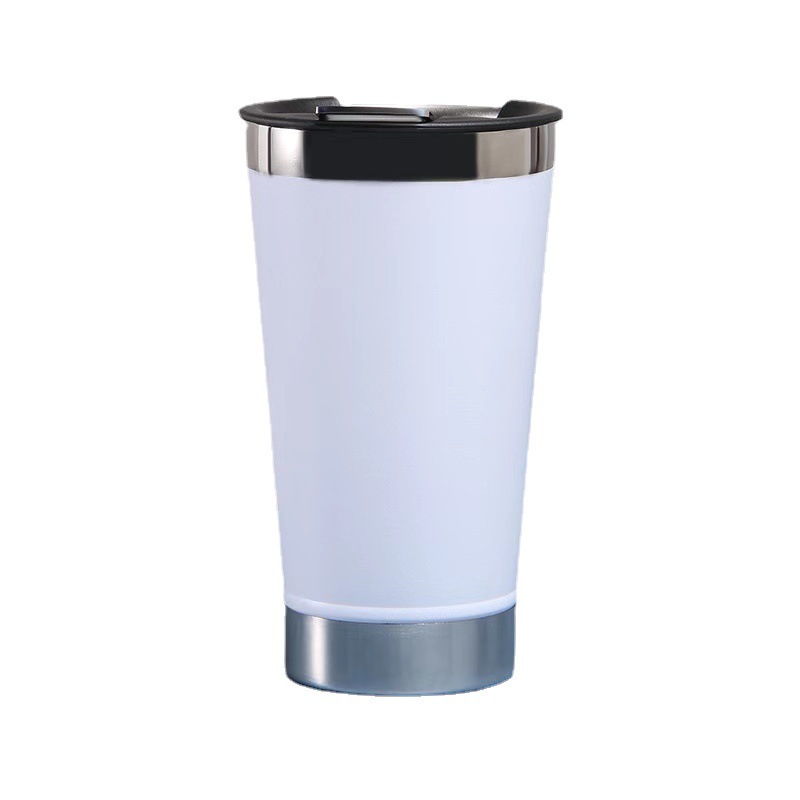 Custom Stay-Chill 16 oz Stainless Steel Pint Glass Wide Mouth Insulated Beer Tumbler Cup with Built-In Bottle Opener and Lid