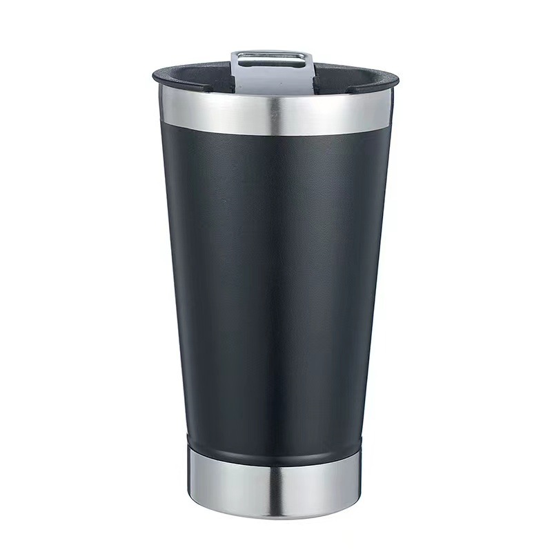 Custom Stay-Chill 16 oz Stainless Steel Pint Glass Wide Mouth Insulated Beer Tumbler Cup with Built-In Bottle Opener and Lid