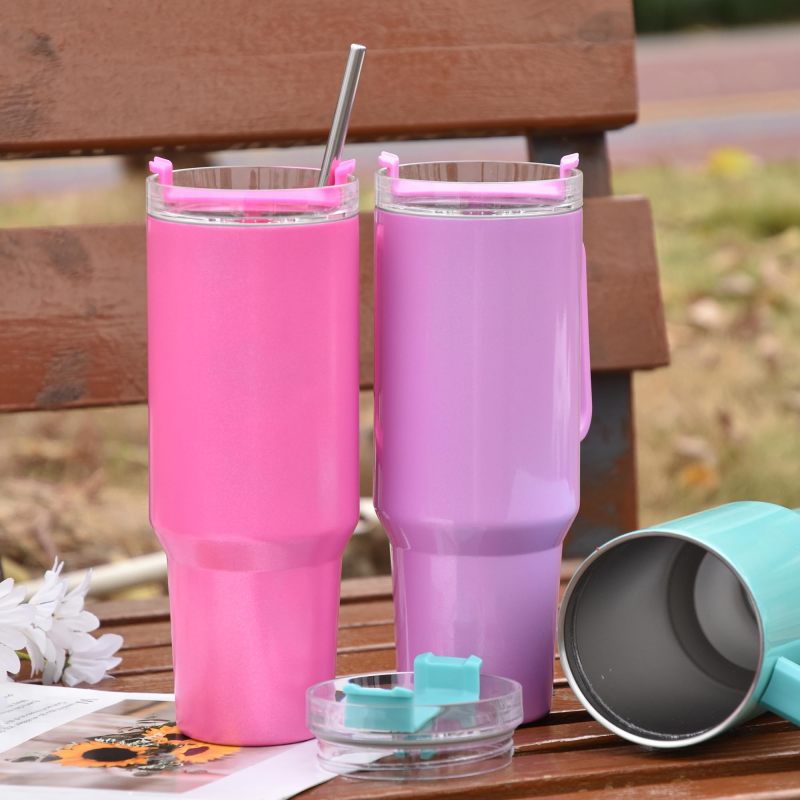 YEDI Wholesale 40oz Shimmer Tumbler Glitter Sublimation Holographic Rainbow Cup with Handle Customizable Logo