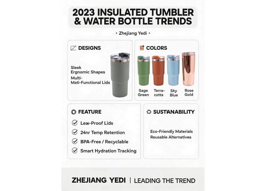 What are the current trending designs, colors, or features in the insulated tumbler and water bottle market?