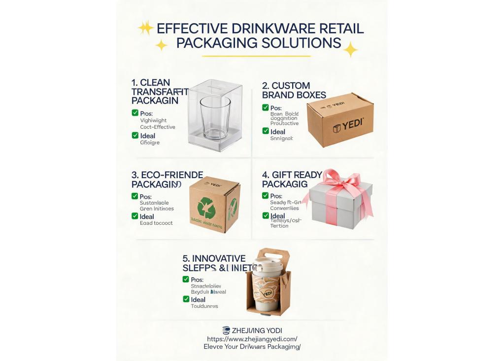 What packaging options are effective for retail display of drinkware products?