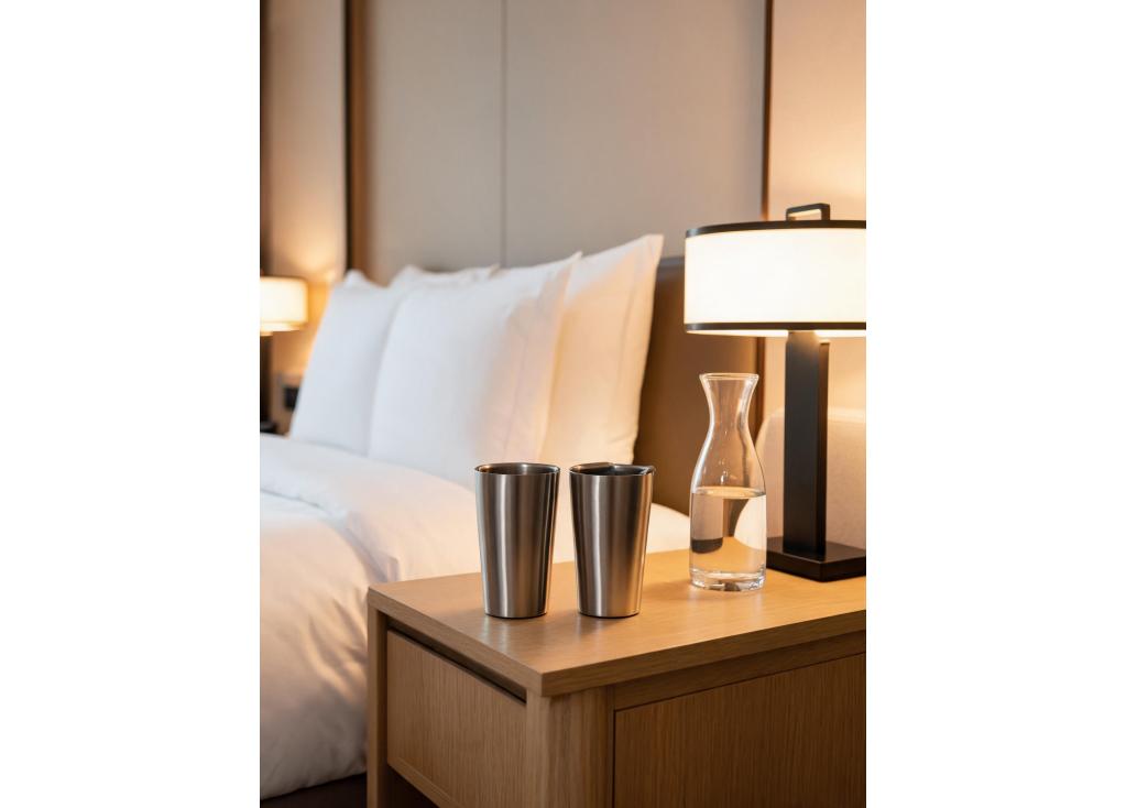 What features are most important for hotel room amenities in stainless steel tumblers?