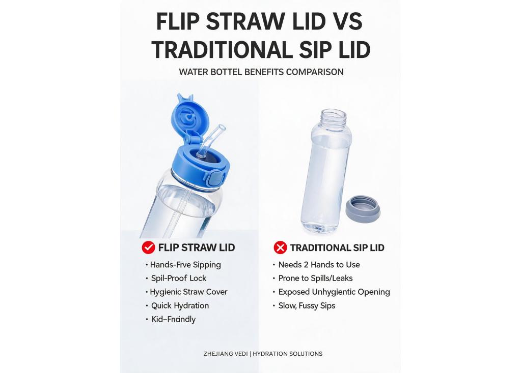 What are the benefits of a flip straw lid compared to a traditional sip lid for a water bottle?