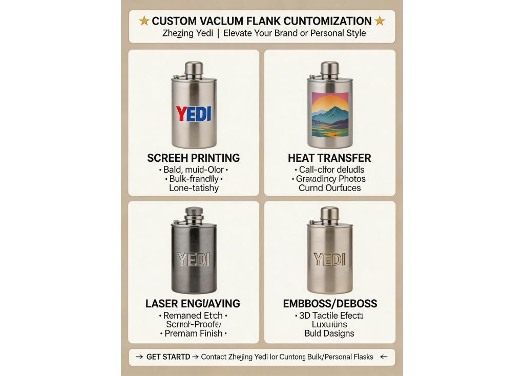 What customization options are available for logos and graphics on vacuum flasks?