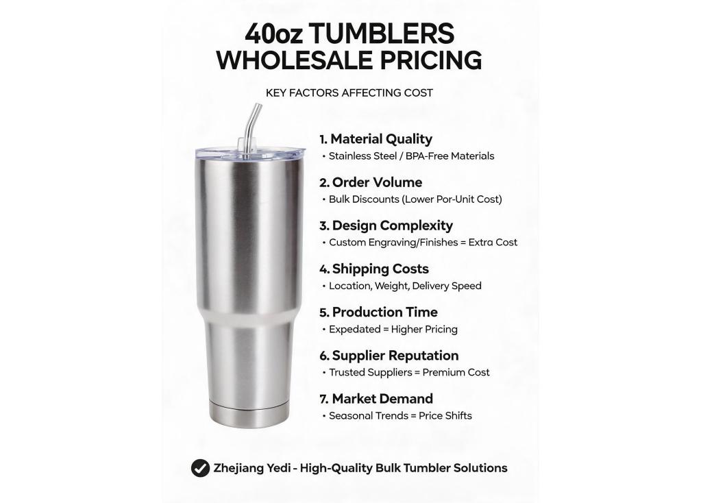 What are the key factors that affect the wholesale price per unit for bulk orders of items like 40oz tumblers?