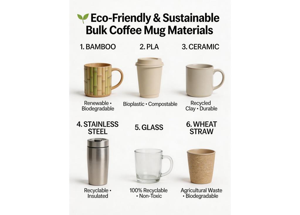 Are there eco-friendly or sustainable material options for bulk production of coffee mugs?