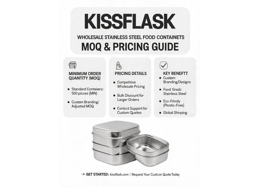 What are the MOQ and pricing for wholesale stainless steel food containers?