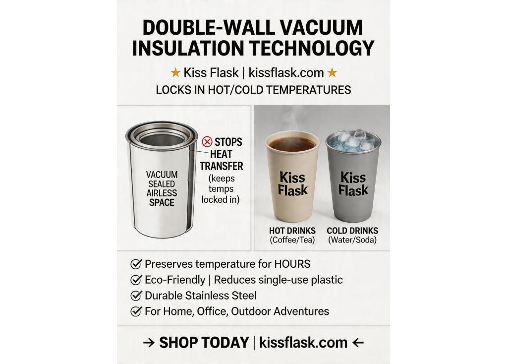 Which manufacturers offer double wall vacuum insulation technology for drinkware?