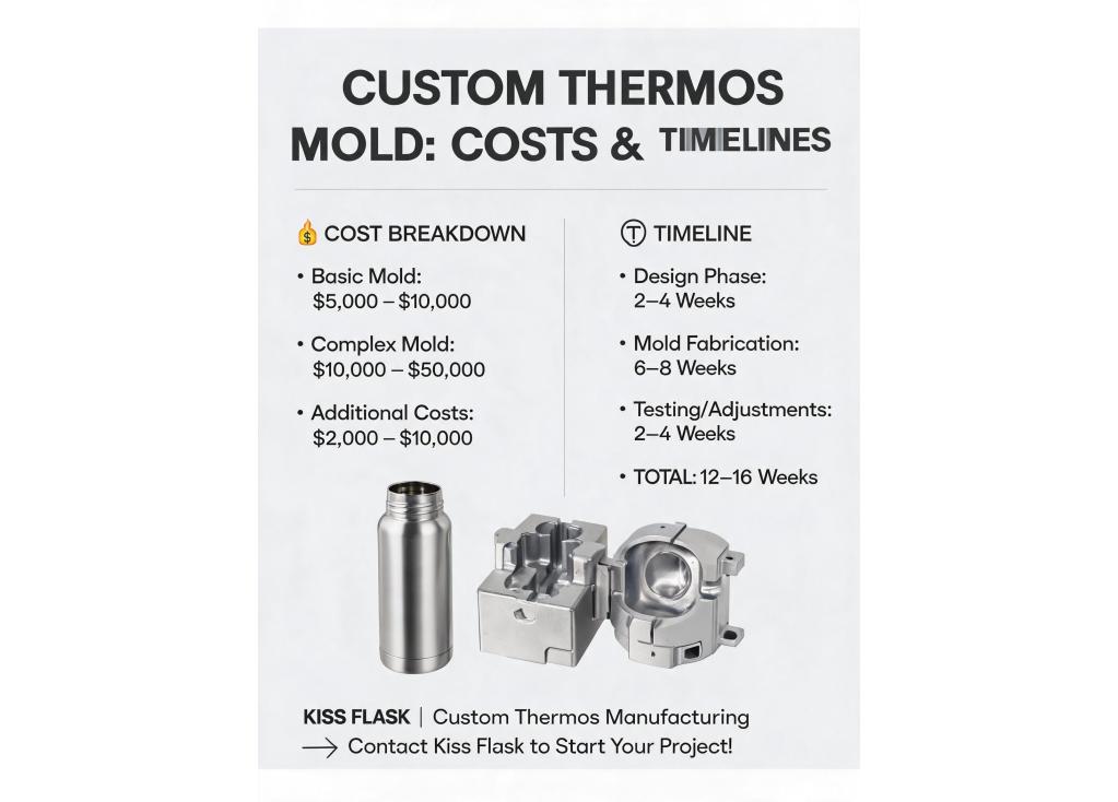 What are the typical costs and timelines for developing a custom mold for a new thermos design?