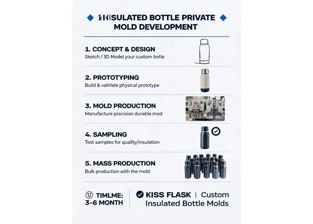 What is the typical process and timeline for developing a private mold for insulated bottles?