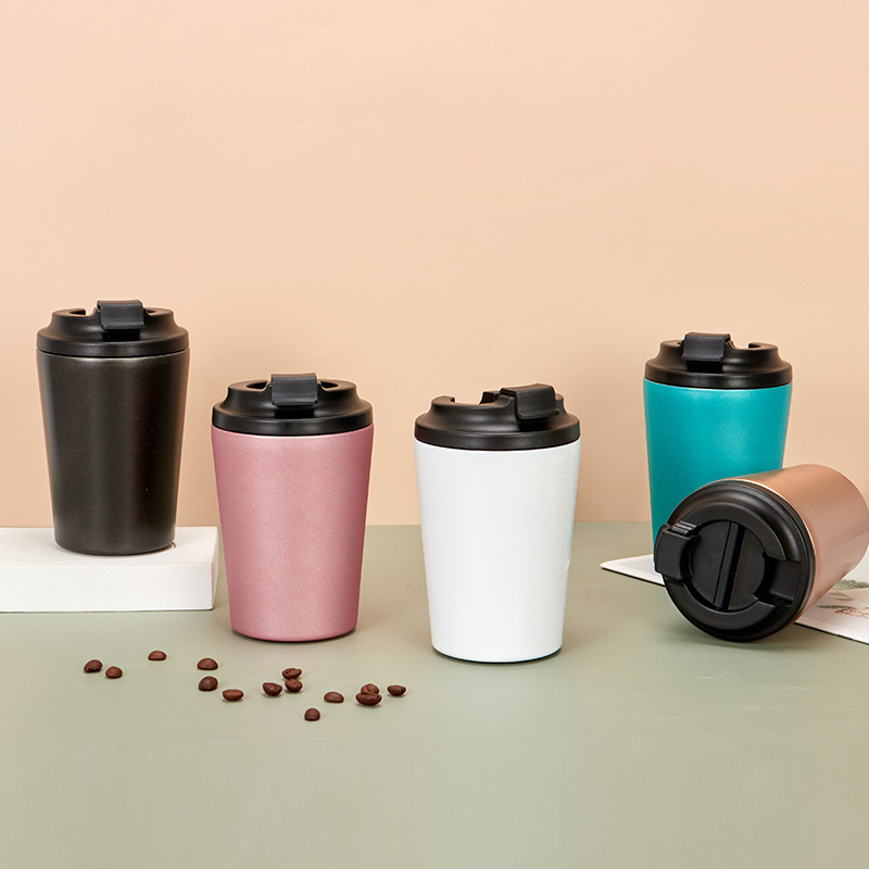 MLIFE 12oz Pink Travel Mug with Cover - Custom Logo Artwork