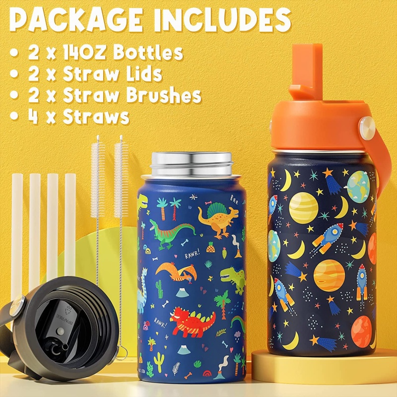Kids Insulated Stainless Steel Water Bottle with Straw Lid 14oz