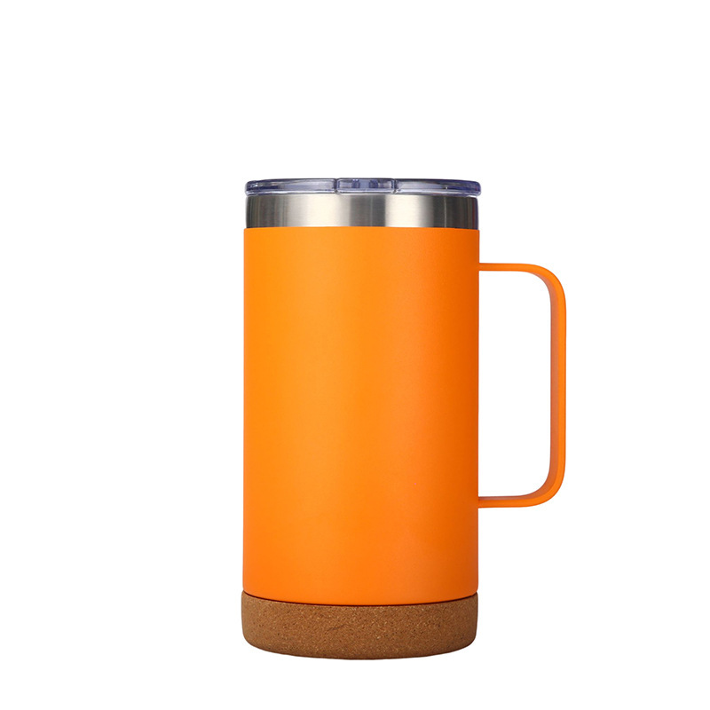 Double Wall Stainless Steel Tumbler 12/20oz Cork Bottom with Handle Lid