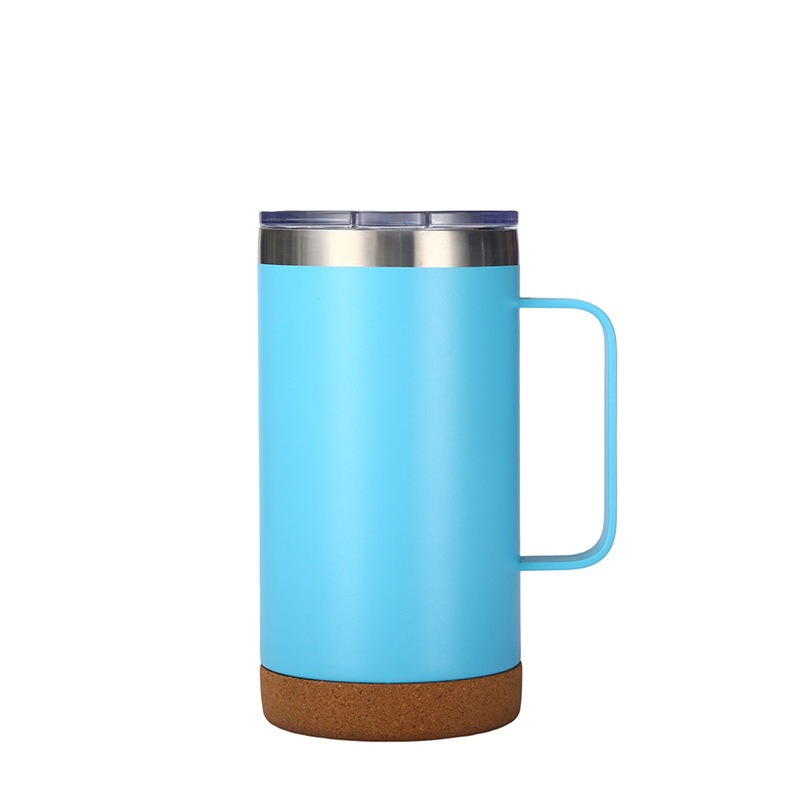 Double Wall Stainless Steel Tumbler 12/20oz Cork Bottom with Handle Lid