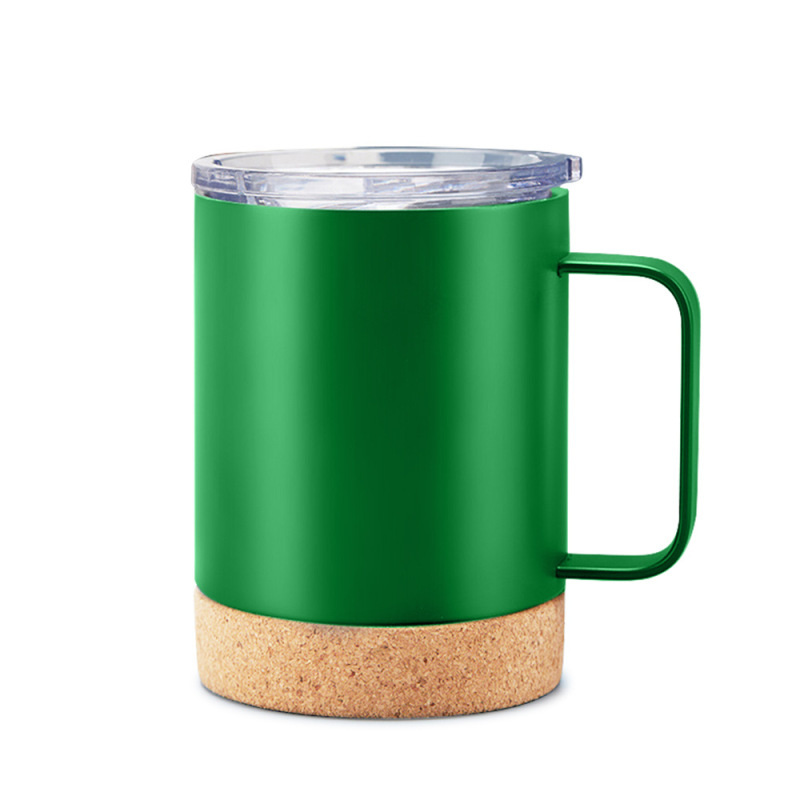 Double Wall Stainless Steel Tumbler 12/20oz Cork Bottom with Handle Lid