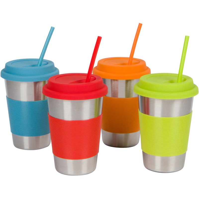 Stainless Coffee Mug Lid Straw Ceramic Coated 350-600ml
