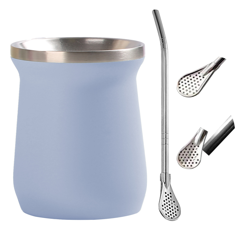 Double Wall Vacuum Flask 8oz Stainless Steel Mate Cup with Straw