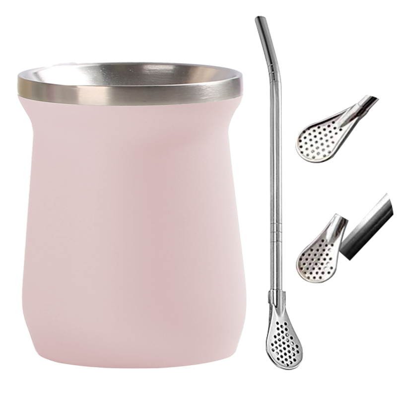 Double Wall Vacuum Flask 8oz Stainless Steel Mate Cup with Straw