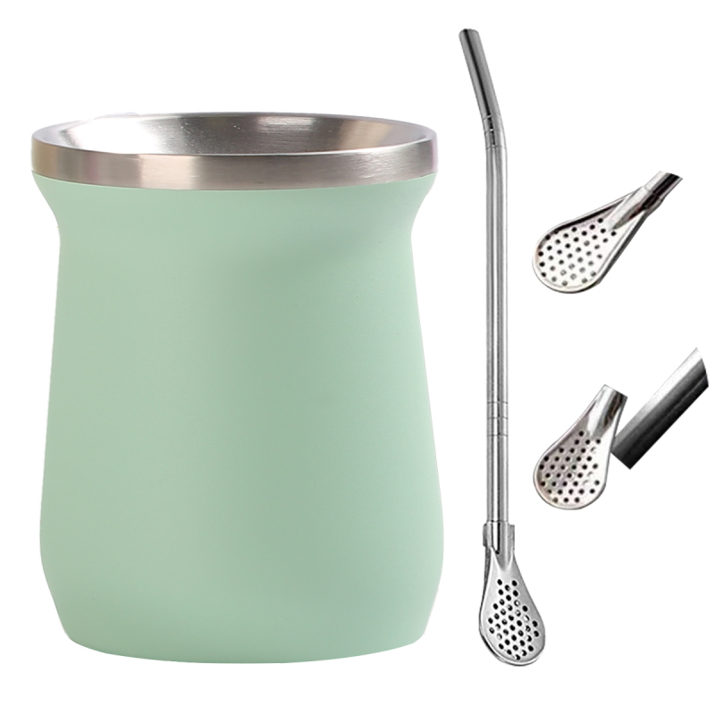 Double Wall Vacuum Flask 8oz Stainless Steel Mate Cup with Straw
