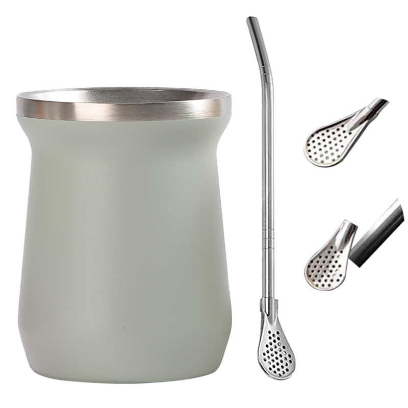 Double Wall Vacuum Flask 8oz Stainless Steel Mate Cup with Straw