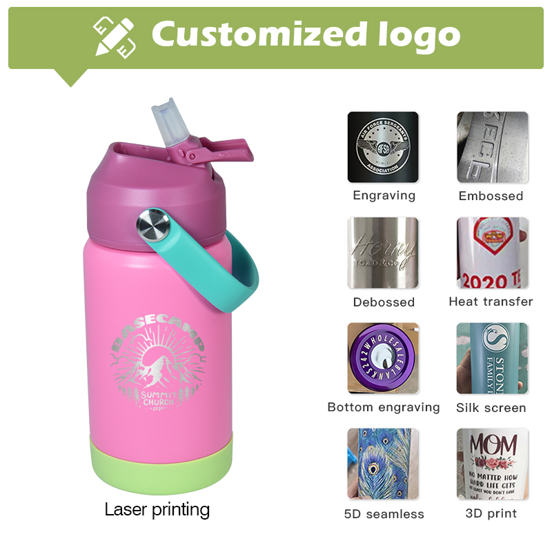 Kids 12oz Stainless Steel Water Bottle with Flip Straw & Handle